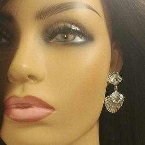 Stunning Silvertone Rhinestone Dangle Earrings